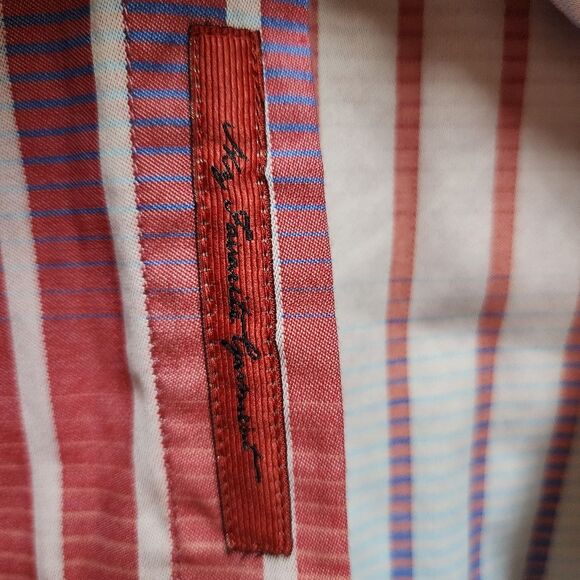 Luchiano Visconti Shirt Mens XL Blue Red Striped Cotton Modal Button Flip Cuff - Picture 14 of 16